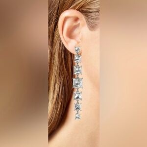 INC Silver Tone Square Crystal Statement Dangle Earrings NWT